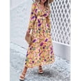 thumbnail image 4 of Womens Casual Boho Deep V Neck Long Sleeve Long Dress Yellow L, 4 of 8