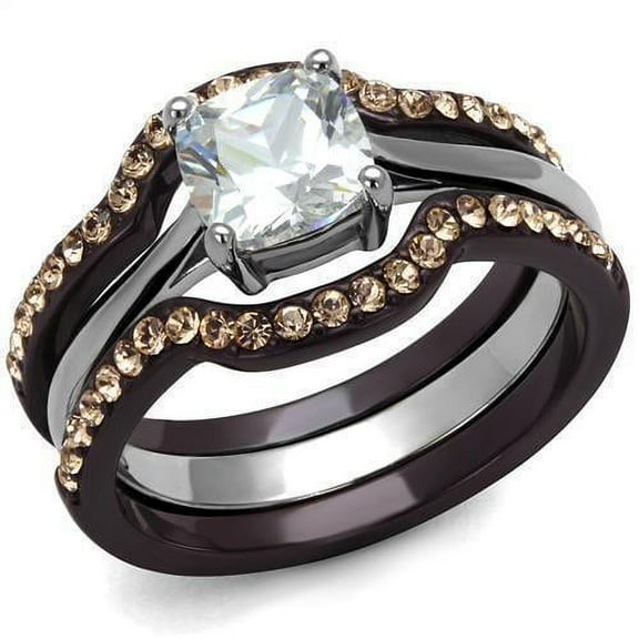 Womens Coffee Brown Ring Anillo Cafe Para Mujer 316L Stainless Steel with AAA Grade CZ in Clear Chieti