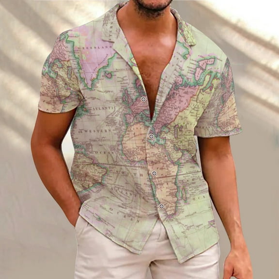 Gubotare Men'S Casual Button-Down Shirts Men's Retro Short Sleeve Corduroy Shirt Casual Button Down Shirts,Green L