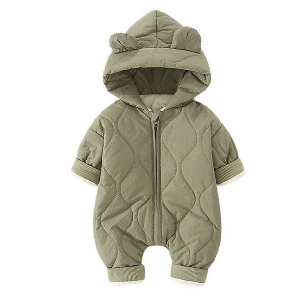 Gibobby Mamelucos para bebe niño polar Bebé Unisex Bebé Niña Niño Ropa Acolchada Con Capucha Orejas Manga Larga Lindo Animados Color Sólido Cremallera Monos Trajes(Verde, 3-6 Meses)