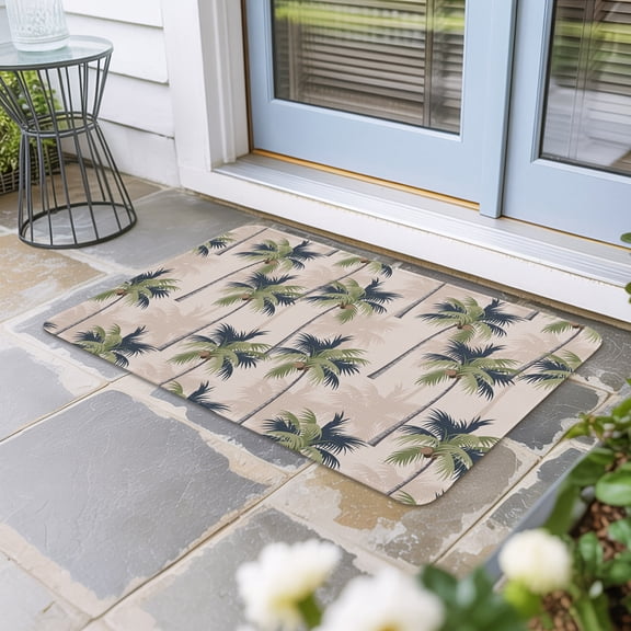 Palm Tree Door Mat Indoor Outdoor, Tropical Coconut Botanical Summer Seaside Non Slip Welcome Mat with Rubber Backing, Absorbent Fabric Front Door Mats Entryway Rug for Home Patio Entrance 20"x31.5"