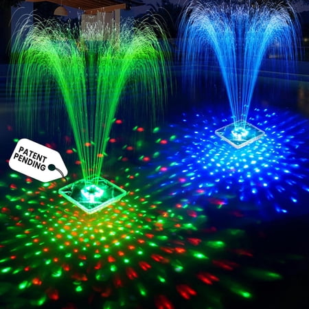 Upgraded Solar Pool Fountain with Lights,9.5'' Large Floating Anchor, Above Ground Water Fountains Pump,Swimming for Inground Blue-1PC