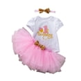 thumbnail image 3 of HCYSFG Girls 1st Birthday Outfit Sets 3 Piece Crewneck Short Sleeve T Shirt Tutu Skirt And Bow Headband Party Clothing Sets Bow Detail Matching Sets, 3 of 3