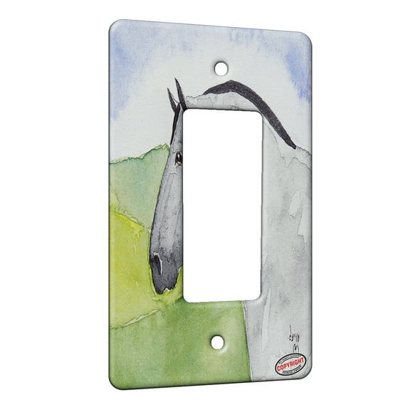 KuzmarK™ 1 Gang Rocker Wall Plate - Gray Percheron Draft Horse in Spring Landscape Horse Art by Denise Every