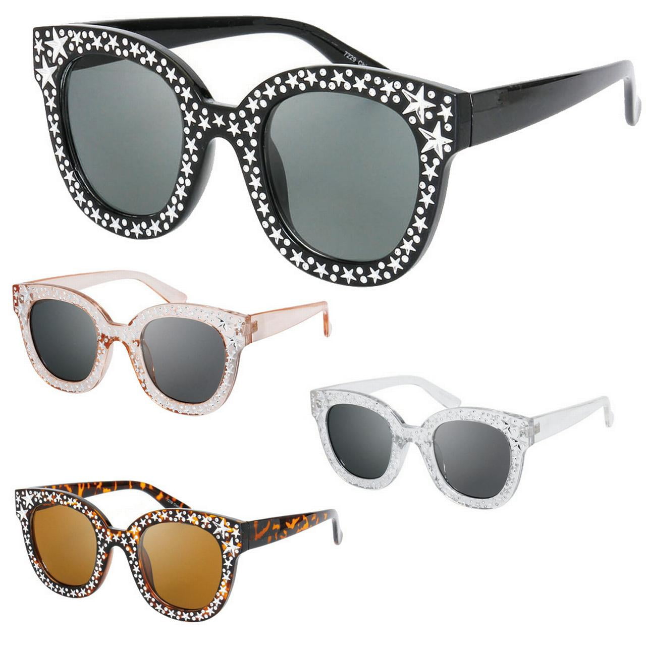 Large Retro Square Cat Eye Fashion Glitter Oversize Women Sunglasses Thick Frame 
