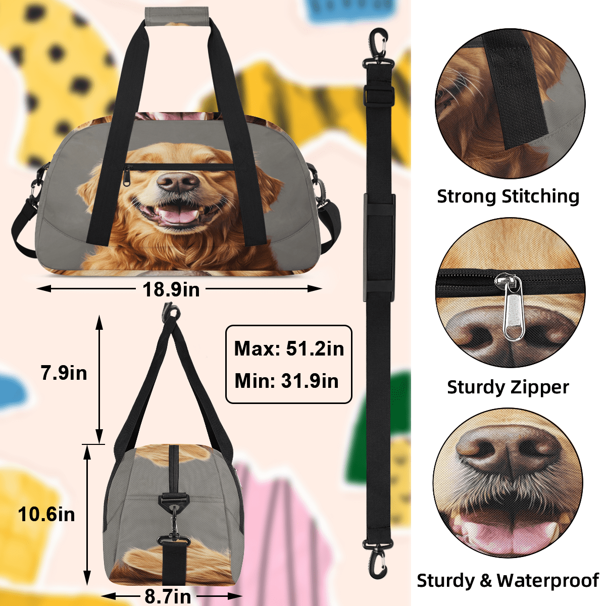 Herdesigns Labrador Dog Sports Duffle Bags Travel Duffle Bag Gym Bag Cute Weekender Travel Bag Waterproof Overnight Bag Carry On Travel Tote Bag Dance Bags