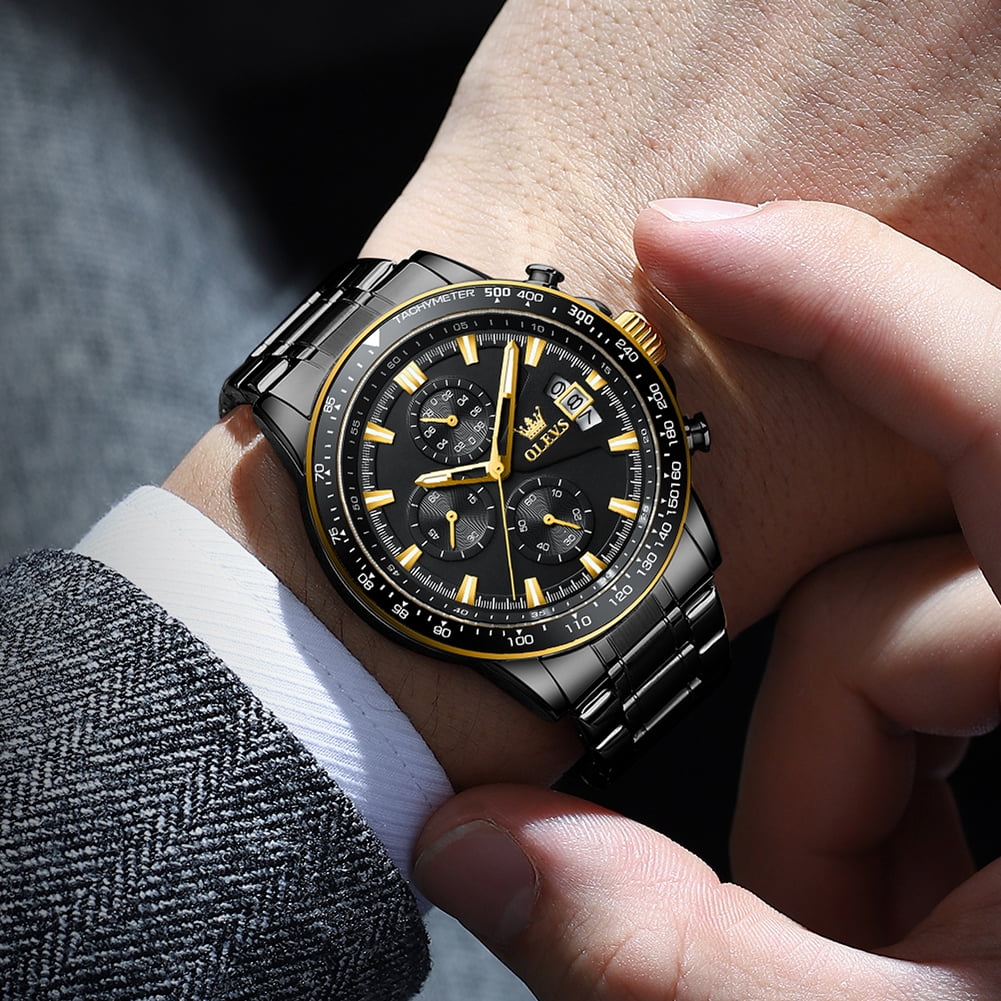 OLEVS Mens Watches,Big Dial Watches for Men Chronograph Stainless Steel Watch with Day Waterproof Analog Quartz Watches
