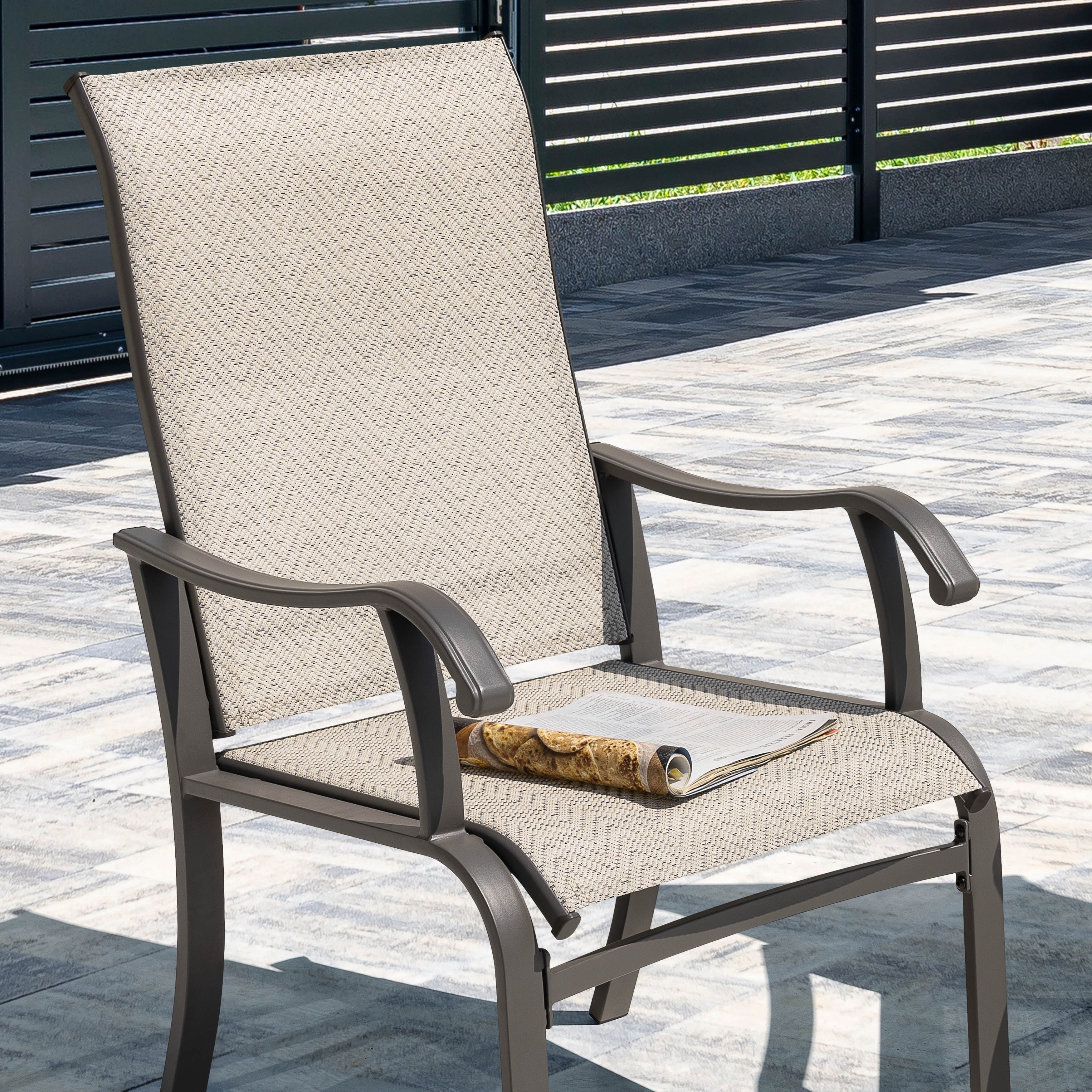 Nuu Garden Outdoor Dining Chairs Set of 2, Patio Dining Furniture Set with Powder-Coated Frame, Weather-Resistant Metal Dining Chairs with Textilene High Back and Wider Seat for Outside, Beige