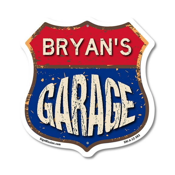 Bryan's Garage 12 inch X 12 inch Shield-Shaped Rust-Free Aluminum Metal Sign Weather Resistant, UV Protected To last, Gift for Dads and Uncles Classic Americana Crafted in the USA