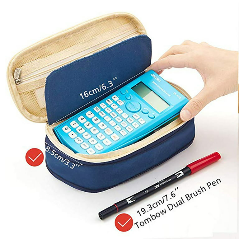 safuny Large Capacity Zipper Pencil Case Pen Pouch Bag Office Student  Canvas Stationery Khaki 8.5x19.3 cm 