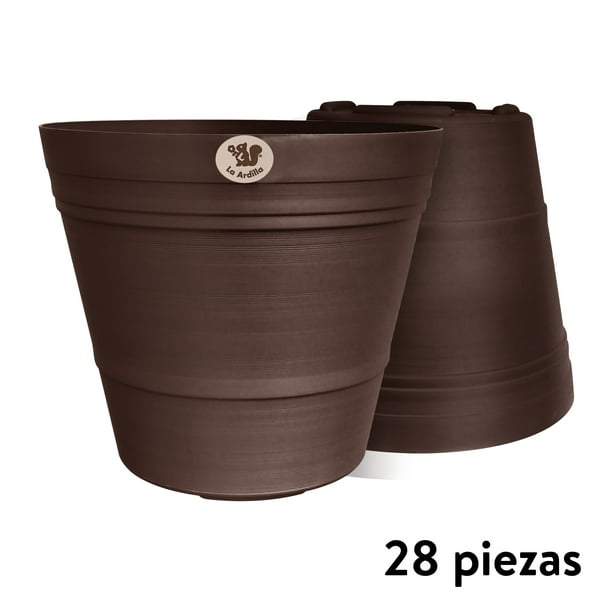 Kit 28 Macetas redondas de plástico La Ardilla para exterior e Interior (Chocolate)