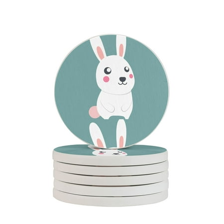 

Circular Drink Coasters Set Cartoon Rabbit Bunny Animal Beautiful Home Decor Diatomite Heat-Resistant Diatomite Protect Table Countertop