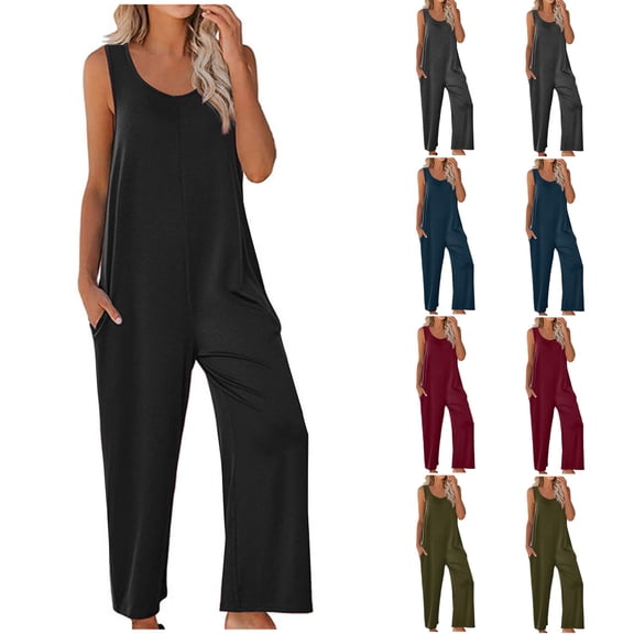 Olyvenn Women Strap Jumpsuit Summer New Style Solid Color Pocket Casual Jumpsuit Female Workout Athletic Sports Loose Jumpsuit for Women Trendy 2023 Army Green 4