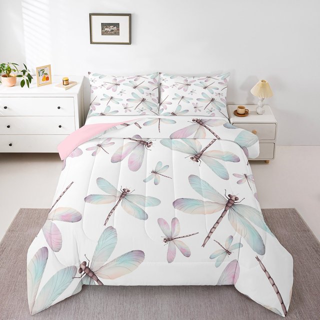 Erosebridal Girls Dragonfly Bedding Todder Comforter Set, Chic Wildlife Down Comforter, Reversible 2 Pieces