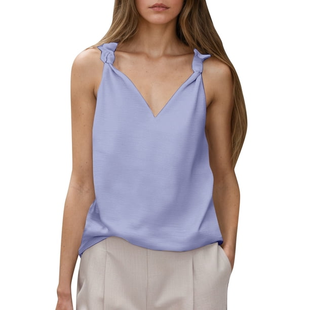 Camiseta sin mangas informal con lazo para mujer, elegante, moderna y transpirable.