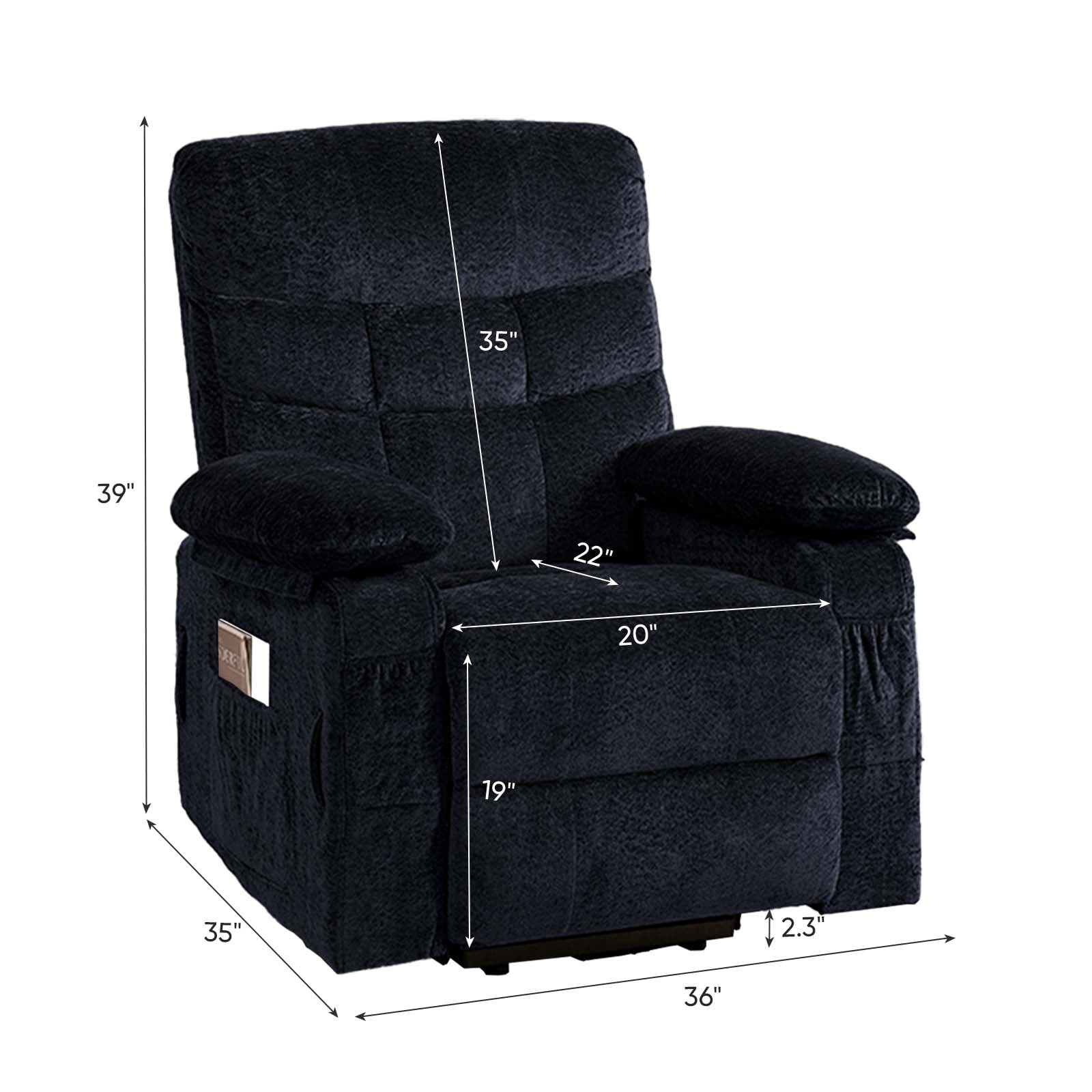 Puremind Dual Motor Power Lift Recliner Chair for Elderly, Electric Lift Recliner Single Sofa with Heating and Message for Living Room/Bedroom, Black