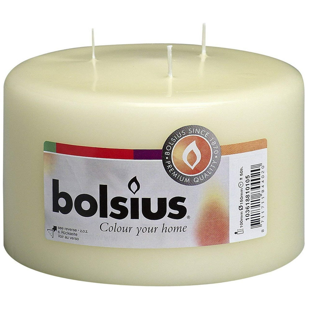 BOLSIUS Ivory 3 Wick Pillar candles 4X6 Inch Unscented Dripless Smoke
