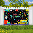 thumbnail image 7 of Colorful Back to School Themed Banner with School Supplies Elements Sun Star Kid Bus Decorations Backdrop for School Opening Party Classroom Decor Photo Booth Background, 7 of 7