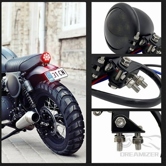 12V Motorcycle Tail Light LED Rear Brake Lamp for Harley Cafe Racer Bobber Chopper Retro Small Round Taillight Rear Stop Lamp