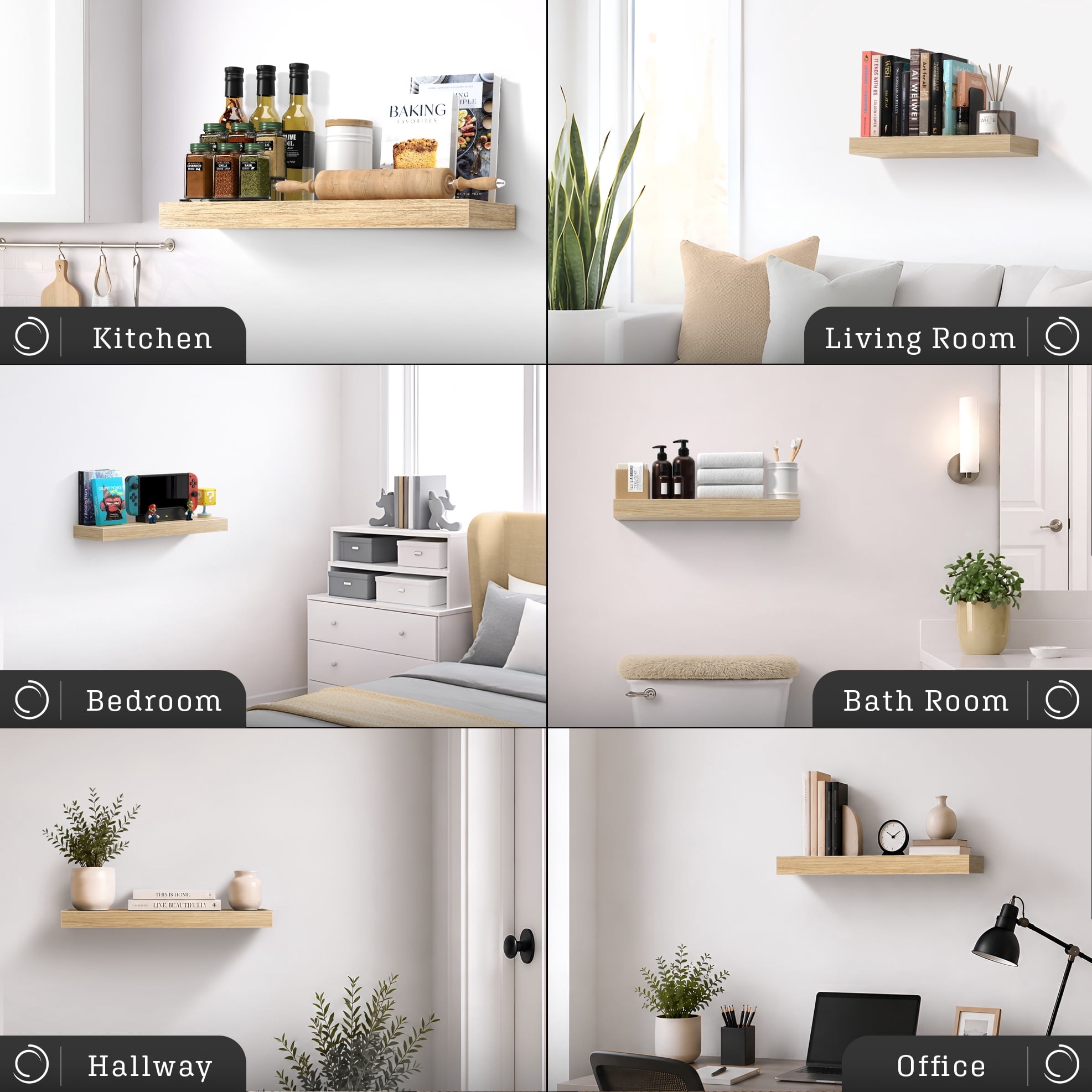 Sorbus 16.25" Floating Wall Shelf, Maplewood, Invisible Brackets, Bathroom, Bedroom & Home Decor