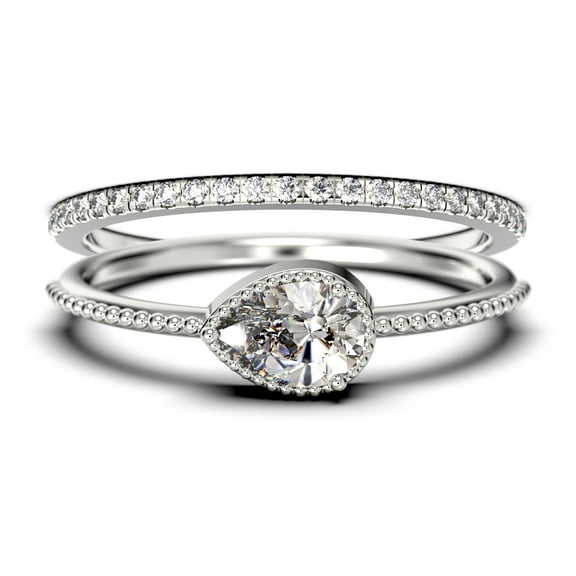 Minimalist 1.60 Carat Pear Cut Diamond Moissanite Classic Engagement Ring, Modern Wedding Ring in 10k Solid White Gold, Promise Ring, Dainty Ring, Anniversary Ring, Bridal Rings Set