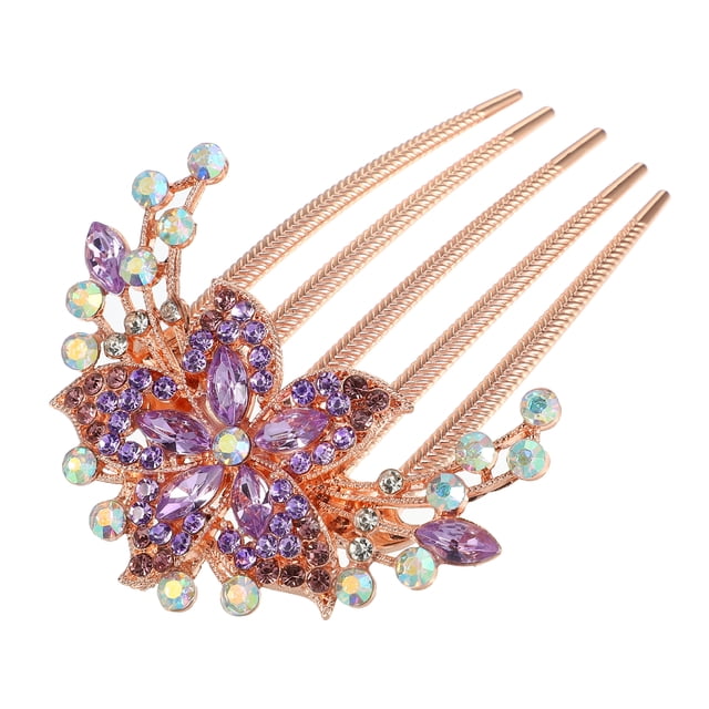 Peineta de flores con incrustaciones de diamantes de imitación para mujer, accesorio para el cabello, peineta lateral, Clips, piezas para la cabeza de diamantes de imitación, violeta