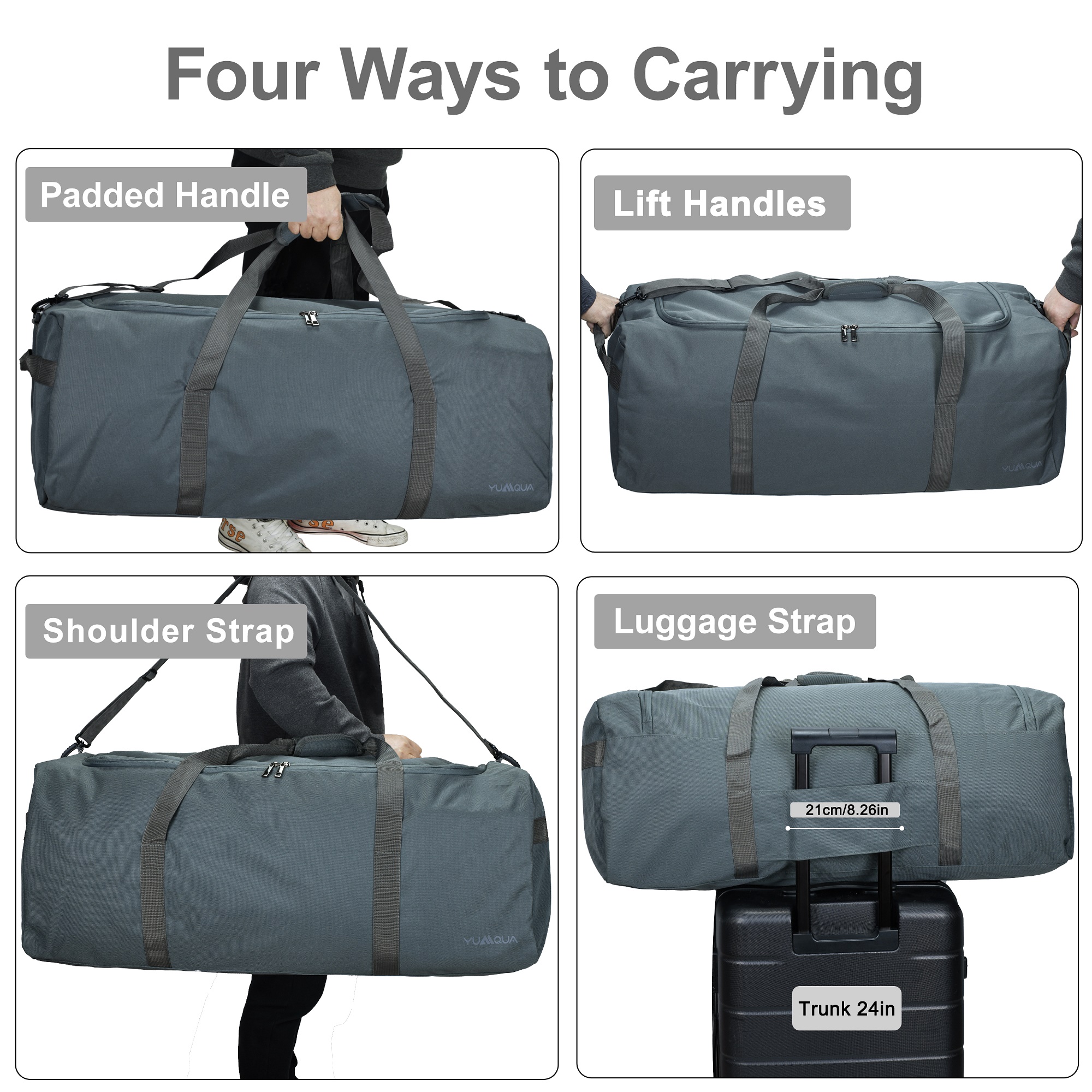 YUMQUA 100L Travel Duffle Bag with Shoulder Strap, Large Camping Gear Storage Weekender Bag Overnight, Gym Bag for Men Women Water & Tear Resistant (Grey)