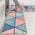 thumbnail image 2 of Kitchen Rugs Sets Of 2,Pink and Blue Triangular Floral Boho Pattern Anti Fatigue Kitchen Mat Rugs Non Slip Washable,Decorative Kitchen Floor Mats for Kitchen,Sink,Laundry,17"X47", 2 of 5