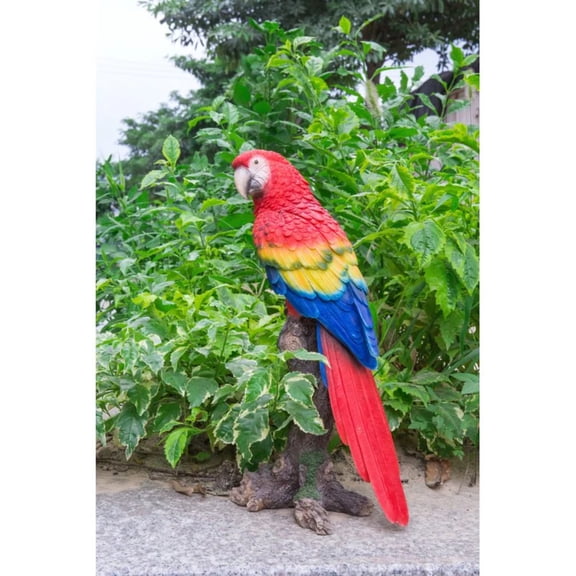 Hi-Line Gifts Parrot on Branch Outdoor Garden Statue - 15" - Blue and Red
