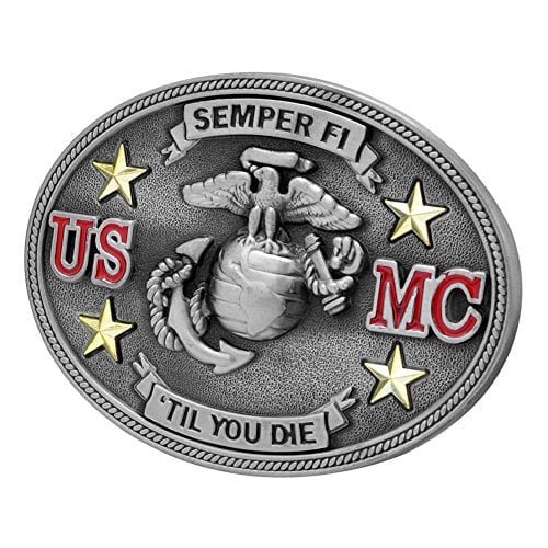 Buckle Rage Adult Unisex Semper Fi US Marine Corps Till Die Belt Buckle Silver