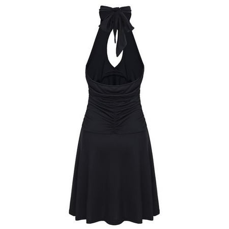 Elegant Casual Dress Fancyleo Summer Ladies Elegant Noble Halter Strapless Strapless Black Casual Dress ()