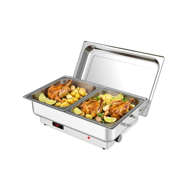 AKDSteel Réchauds et Réchauds Électriques pour Buffet, 2 x 4,5 Qt Demi-Format en Acier Inoxydable, Réchauds Alimentaires Commerciaux avec Affichage de Contrôle de Température pour Traiteur, Fêtes et Festivals