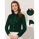 thumbnail image 2 of Camisa elegante Allegra K de manga larga con cuello de pajarita y puntada en contraste Verde XL, 2 of 4