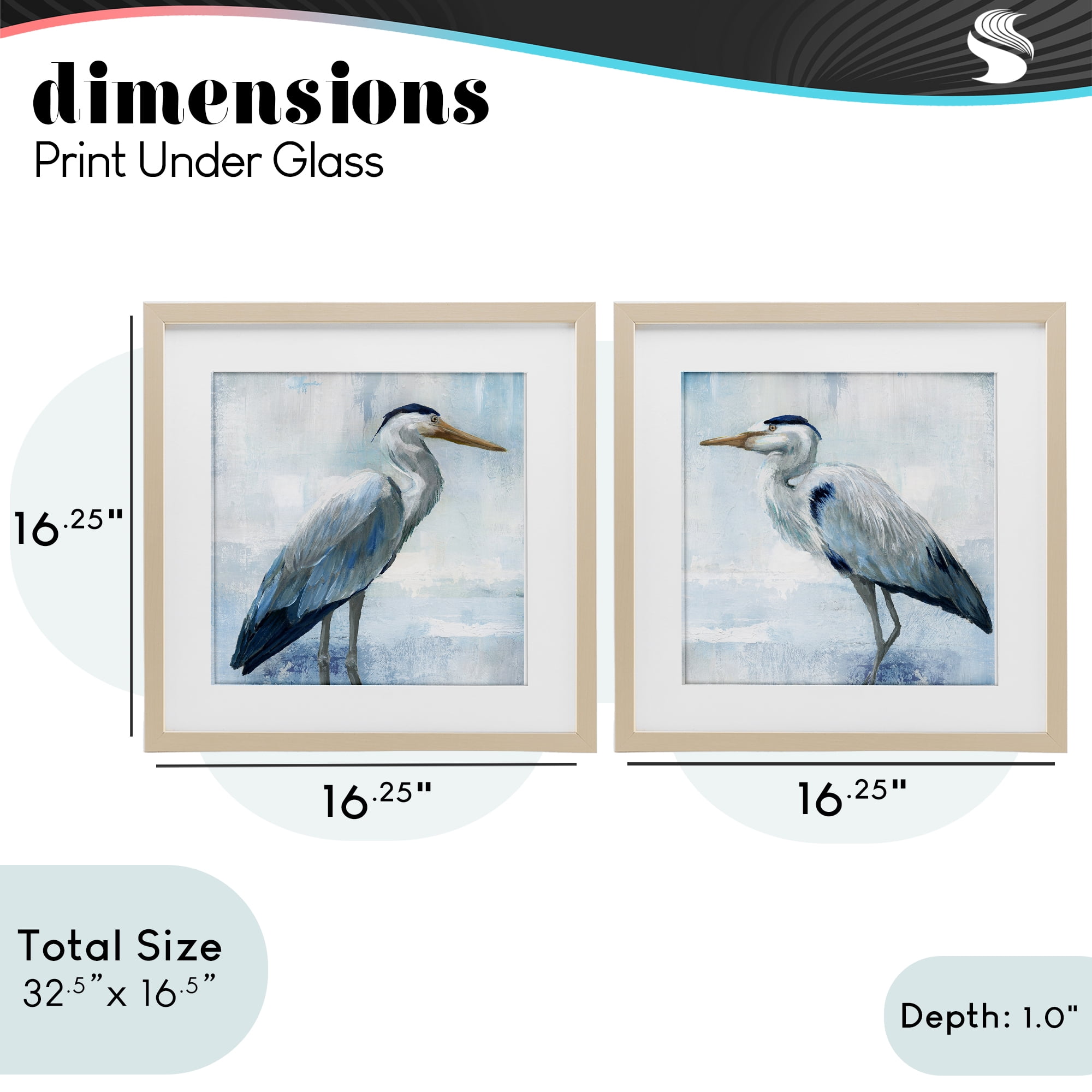 Stupell Industries Faded Blue Coastal Herons 2 Piece Birch Framed Print Under Glass Set, design by Nan
