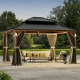 thumbnail image 6 of Modern Shade Hardtop Gazebo 12' x 14' with 4 LED Lights, Permanent Gazebo with Double Galvanized Steel Roof for Outdoor Backyard, Brown, 6 of 8