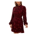 thumbnail image 3 of B DARLIN Womens Burgundy Ruffled Split Neck With Tie Floral Long Sleeve Short Party Fit + Flare Dress 9\10, 3 of 4