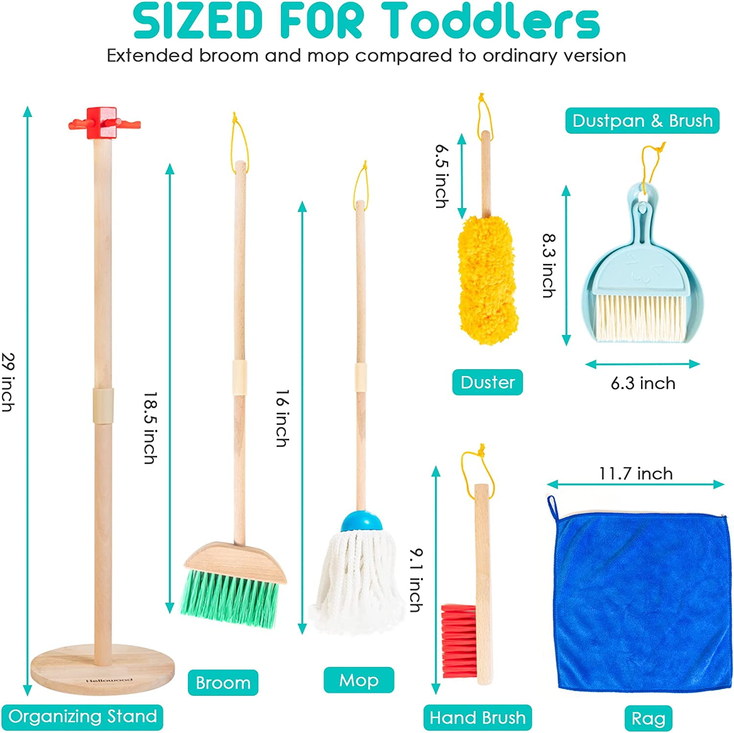 Xifando Kid's Housekeeping Cleaning Tools Set-5pcs,Include  Mop,Broom,Dust-pan,Brush,Towel