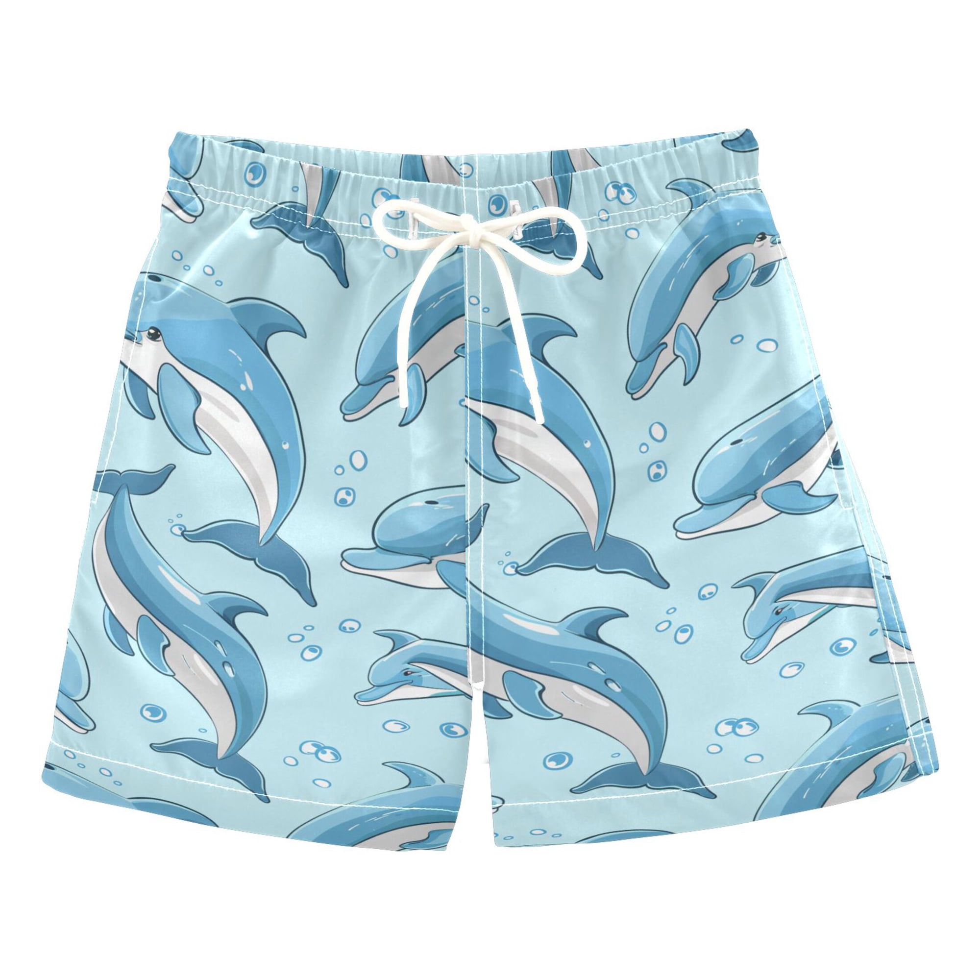 joogoo Boys Swim Trunks Cartoon Dolphins Beach Board Shorts Drawstring Swimsuit M
