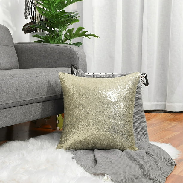 PiccoCasa Gold Tone Sequin Satin Throw Pillow Case for Sofa Decor 16" x