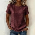 thumbnail image 2 of ClodeEU Women's Striped Round Neck Short Sleeve Blouse,Casual Summer Linen Blend Tee Wine,Women's Plus L, 2 of 9