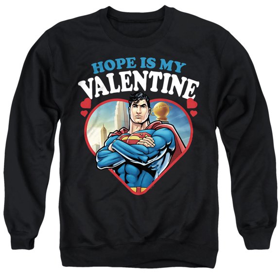 Superman Hope is my Valentine Unisex Adult Crewneck Sweatshirt, Black, 2X-Large