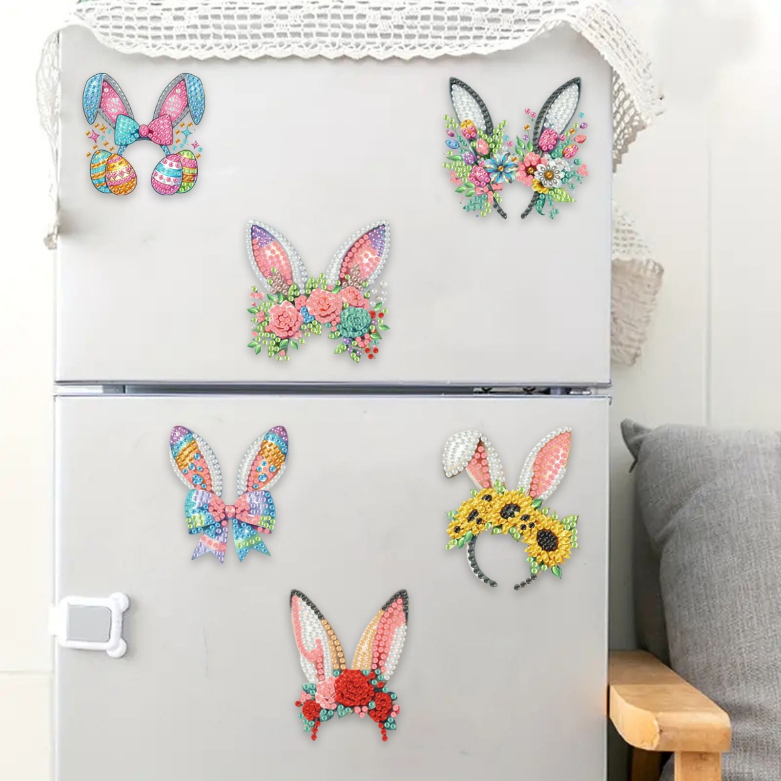 FLOPESN 6Pcs Holiday DIY Diamond Art Painting Refrigerator Magnet,Creative Design Easter St. Patrick's Day Acrylic Home Decors-Headband