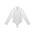 thumbnail image 5 of TiaoBug Women's Long Sleeve Button Down One Piece Bodysuit Shirts Career Office Work Blouse Top White L, 5 of 7