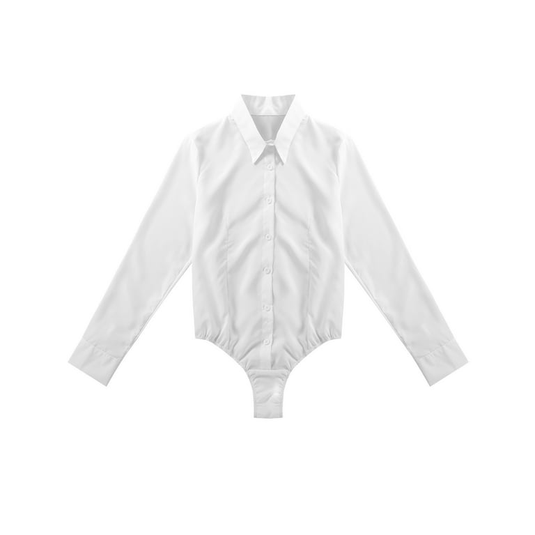 YEAHDOR Womens Button Down Blouse Soft Solid Color Work Office Bodysuit  Shirt A White XL 