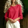 thumbnail image 4 of HAiming Cotton Linen Tops for Women Summer Tiered Short Sleeve Tee Loose Casual Comfy Solid Color Scoop Neck Shirts Outwear Tops, 4 of 7