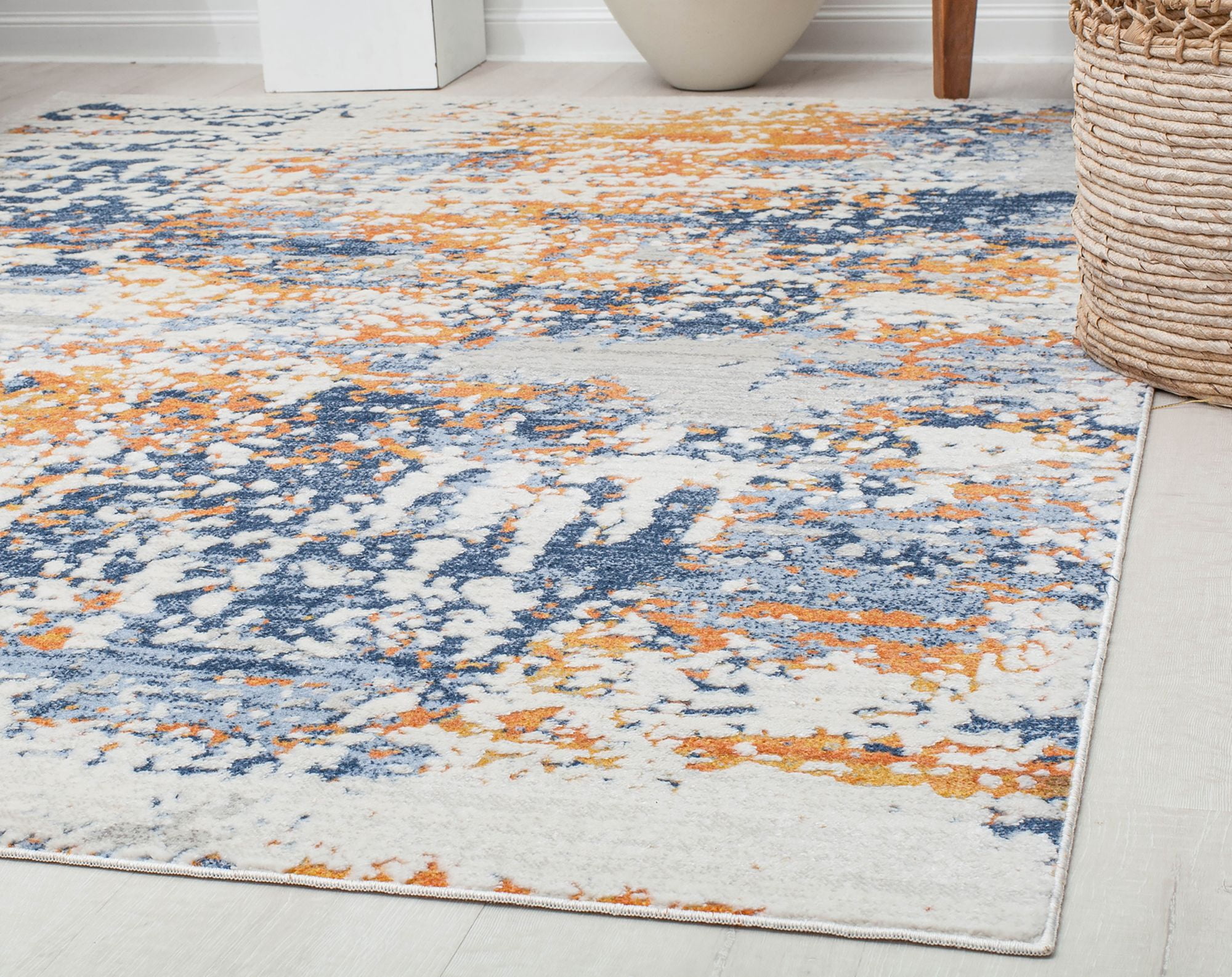Rugs America Preston PS50A Sapphire Gold Splatter Transitional Vintage Blue Area Rug, 2'6" x 8'