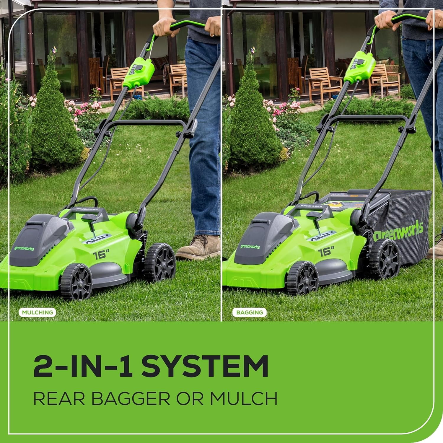 Greenworks 40V 16inch Brushless Cordless Lawn Mower, 4.0Ah Battery and Charger Included