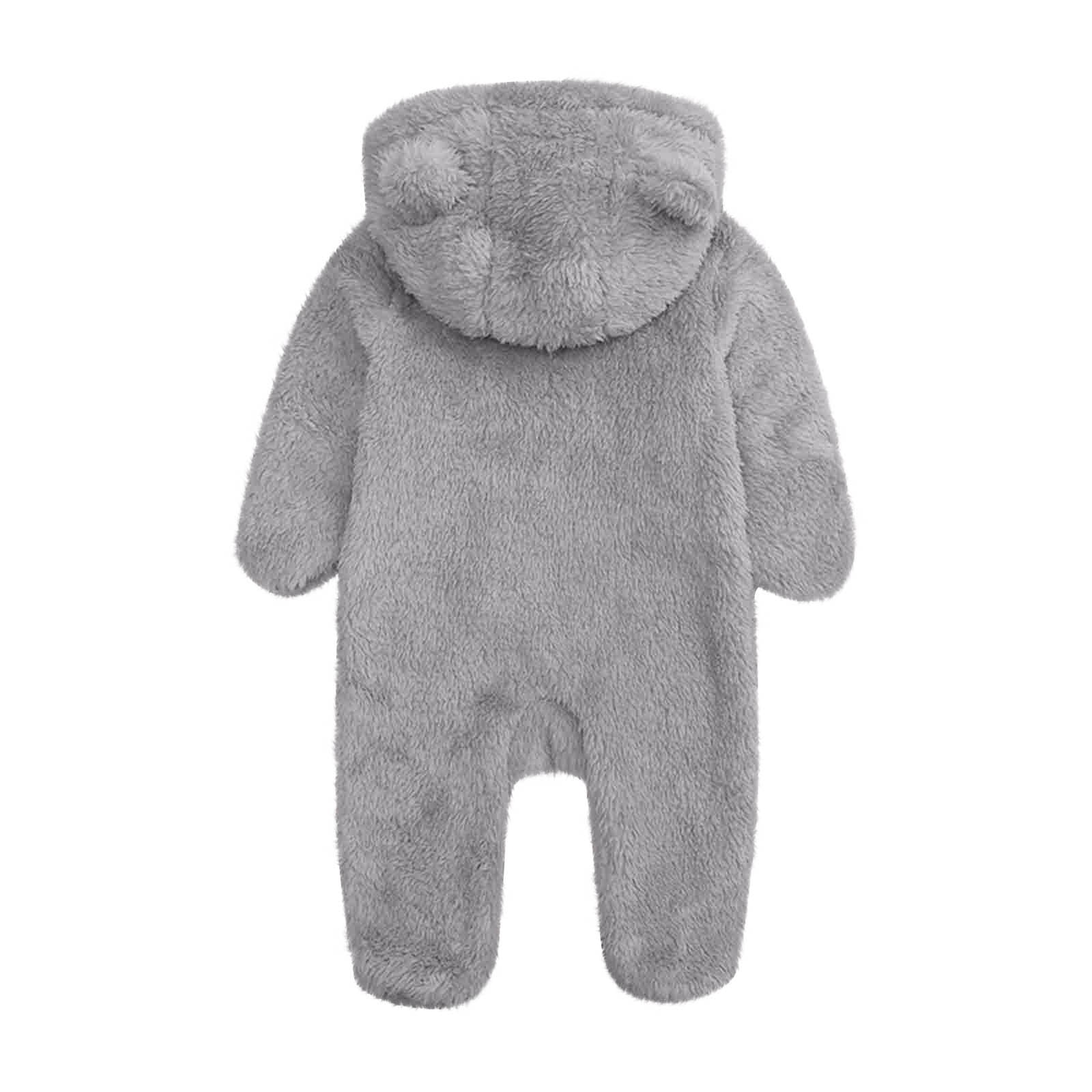 Baby Jumpsuit Baby Snowsuits Winter Romper with Hood Bear Snowsuit Boy and Girl One Piece Suit for 0-12 Months, Light Gray, 9-12 Months