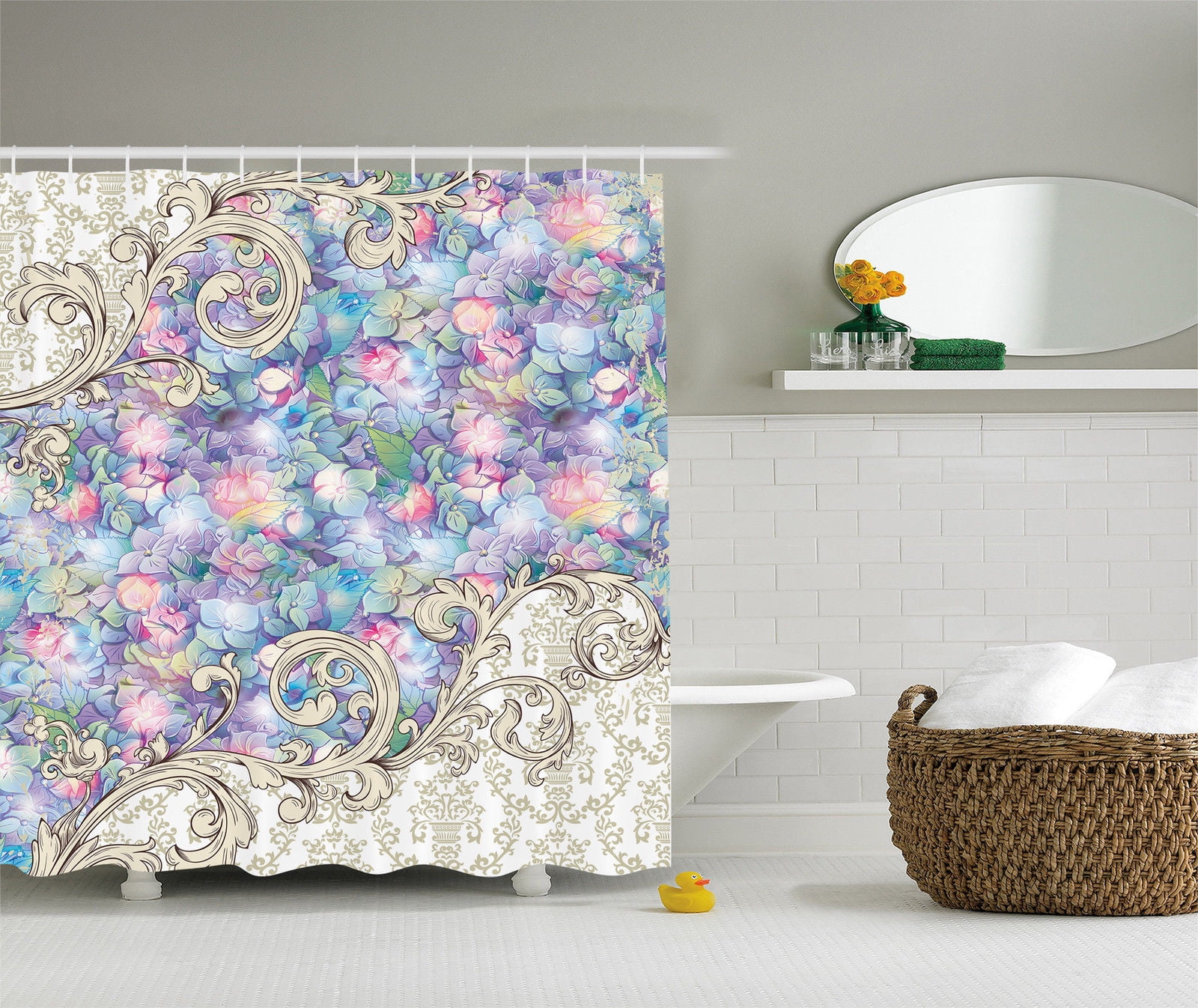 Ornaments Hydrangeas Romantic Flowers Cream Baroque Lilac Fabric