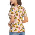 thumbnail image 3 of Vsdgher Hamburger Pizza Coke Women Shirts V Neck Short Sleeve Tops T-Shirt Basic Tees, S to 3XLMedium, 3 of 5